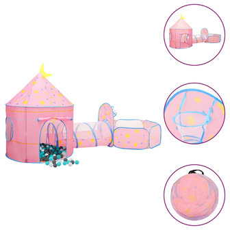 Kinderspeeltent met 250 ballen 301x120x128 cm roze