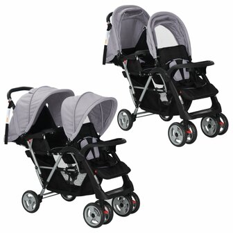 Kinderwagen dubbel staal grijs en zwart