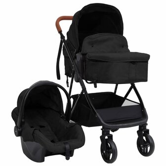 Kinderwagen 3-in-1 staal antracietkleurig en zwart