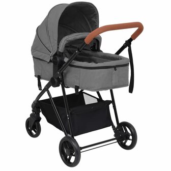 Kinderwagen 2-in-1 staal lichtgrijs en zwart