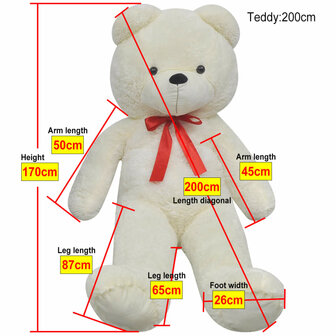 Teddybeer 170 cm pluche wit