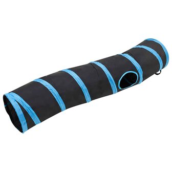 Kattentunnel S-vorm 122 cm polyester zwart en blauw