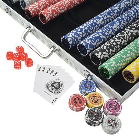 Pokerset met 1000 laser chips aluminium