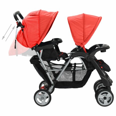 Kinderwagen dubbel staal rood en zwart