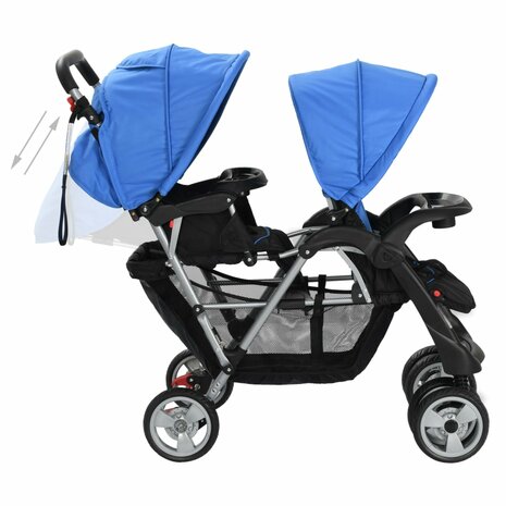 Kinderwagen dubbel staal blauw en zwart