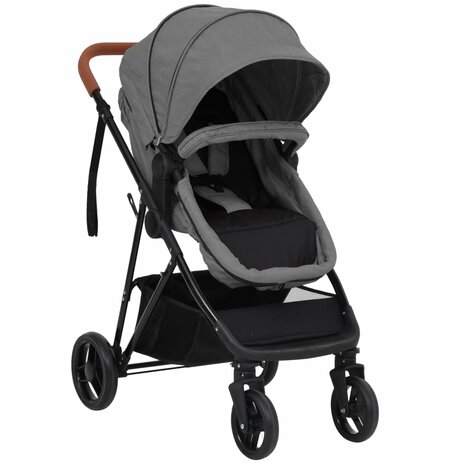 Kinderwagen 2-in-1 staal lichtgrijs en zwart