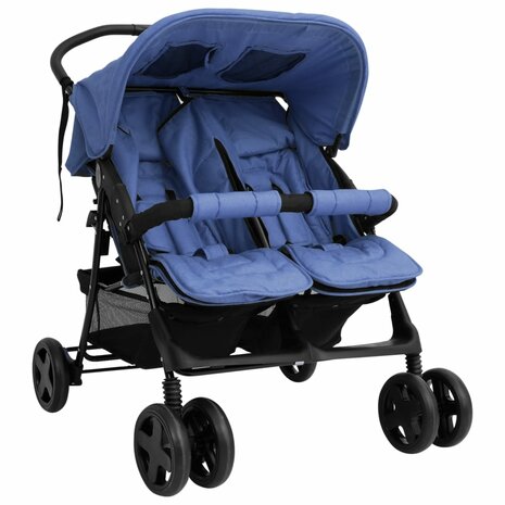 Tweelingkinderwagen staal marineblauw