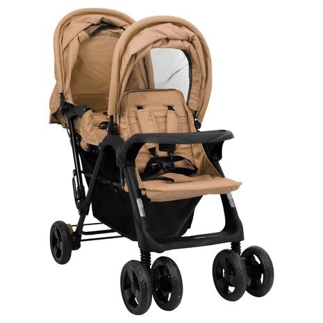 Tweelingkinderwagen tandem staal taupe