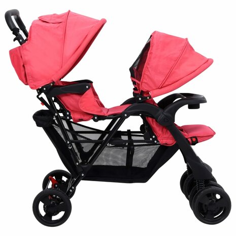 Tweelingkinderwagen tandem staal rood