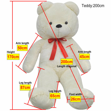 Teddybeer 170 cm pluche wit