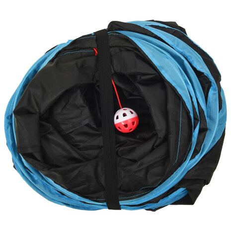 Kattentunnel S-vorm 122 cm polyester zwart en blauw