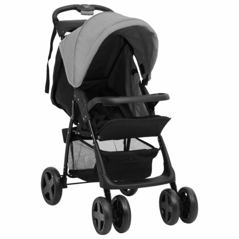 Kinderwagen 2-in-1 staal lichtgrijs en zwart