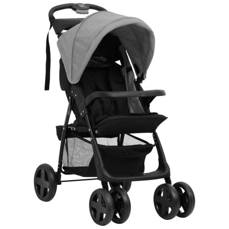 Kinderwagen 2-in-1 staal lichtgrijs en zwart