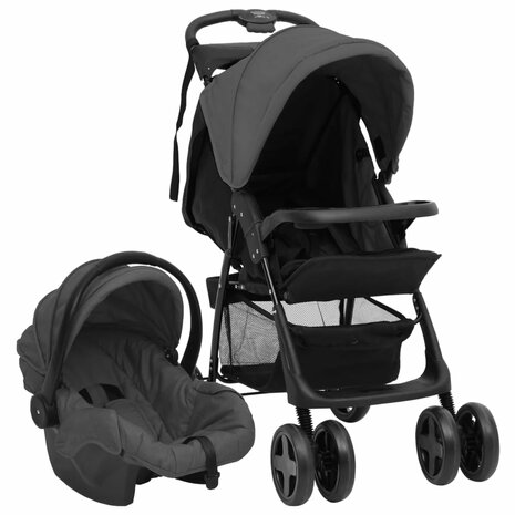 Kinderwagen 3-in-1 staal donkergrijs en zwart