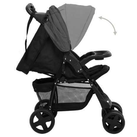 Kinderwagen 3-in-1 staal donkergrijs en zwart